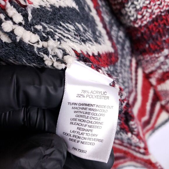 Hannah Chevron Knit Cardigan Women's S Red Gray Open Front Boho Sweater Jacket - Picture 4 of 7